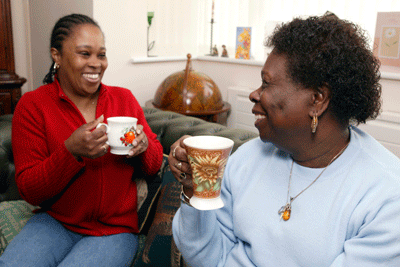 Two women having a cup of tea